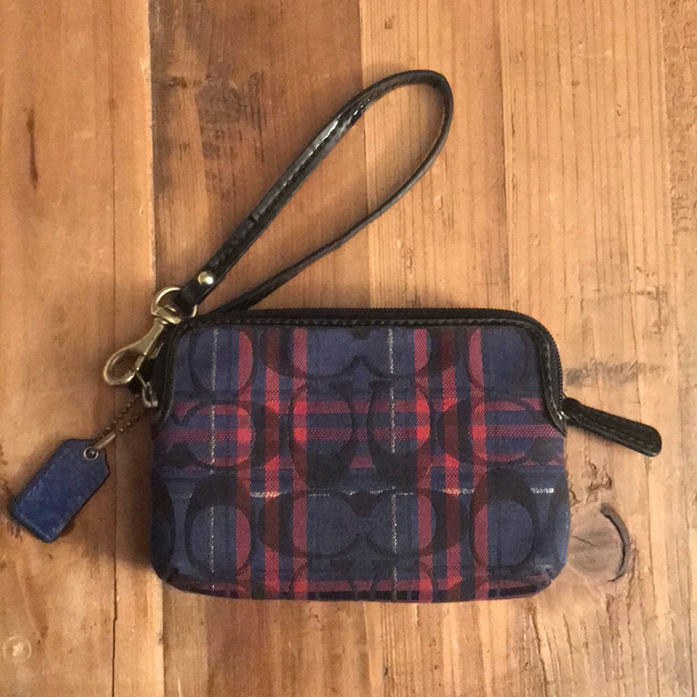 Coach Blue/Red Monogrammed “C” Pattern Wristlet - image 5